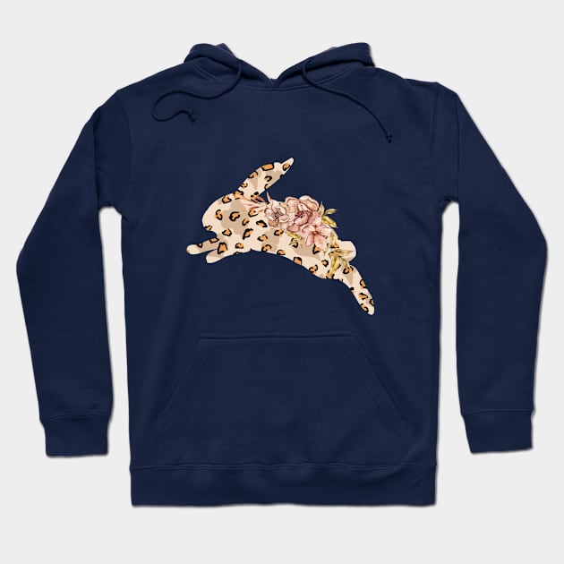 Cute leopard floral boho bunny silhouette illustration Hoodie by tiana geo